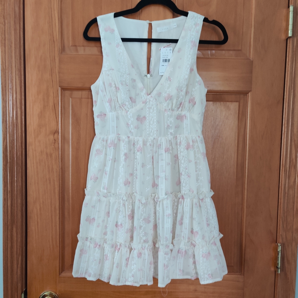 NWT LUSH Boho Ivory Pink Floral Dress Size S